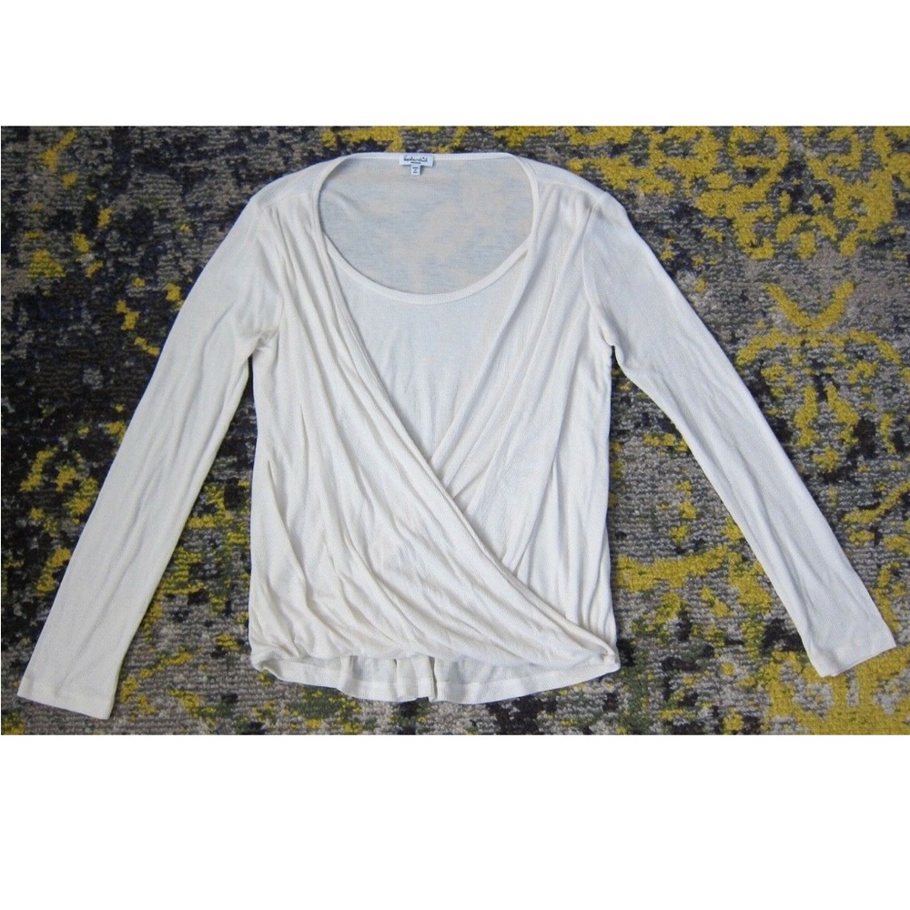 Splendid Ribbed Ivory Off White Long Sleeve Overlap Layer Shirt sz M